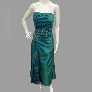 Val Stefani Teal Beaded Prom Dress